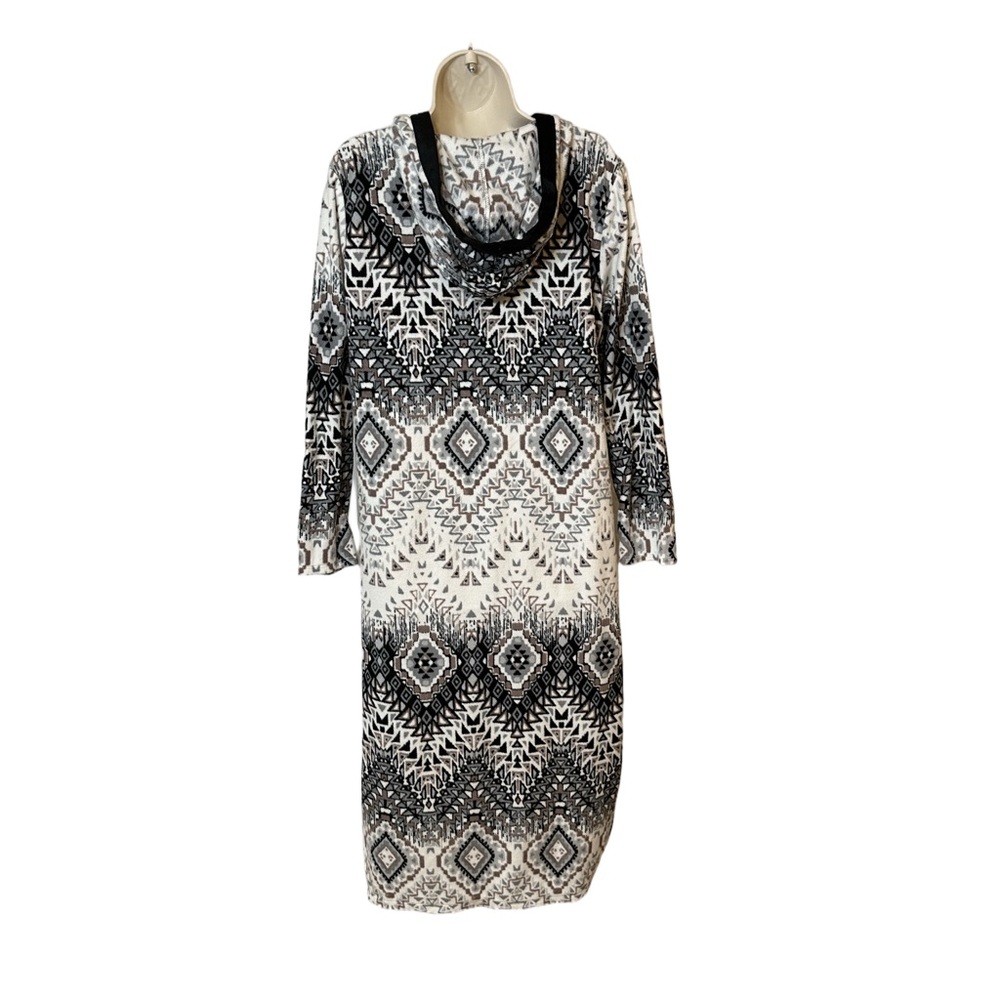 Chic Ellen Tracy Hooded Sweater Dress Black White Cozy Glam - Picture 2 of 5